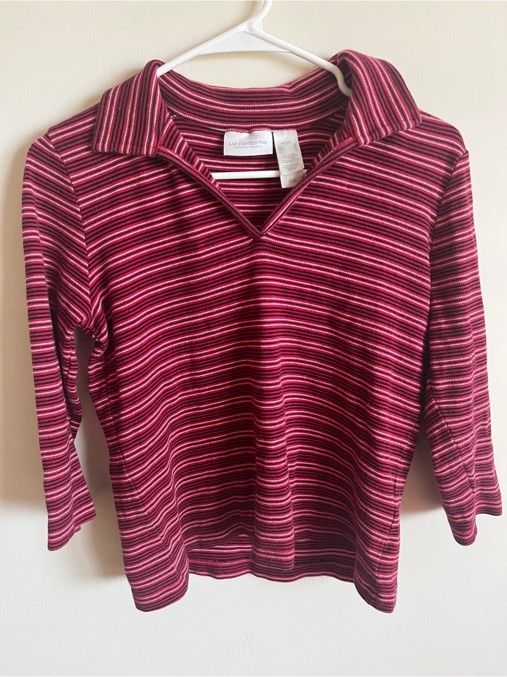 Liz Claiborne red and Black Striped Long Sleeve Top